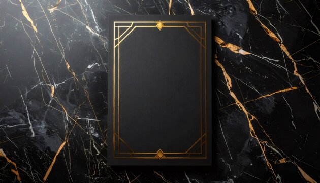 Neo deco frame on black gold marble background