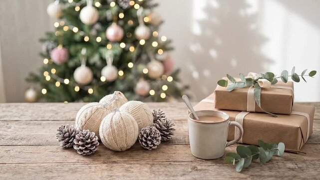 Christmas gifts and hot chocolate