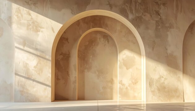 Neo deco minimalist arches with textured beige wall