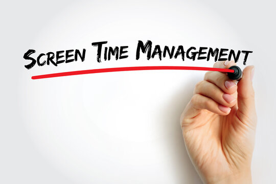 Screen Time Management text handwritten with red underline, concept of digital balance and productivity, managing device usage, self-discipline idea, isolated on white surface