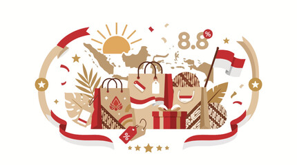 Fototapeta premium Indonesian Independence Day shopping sale and gift hampers promotion.