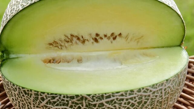 Close-up of sliced green melon