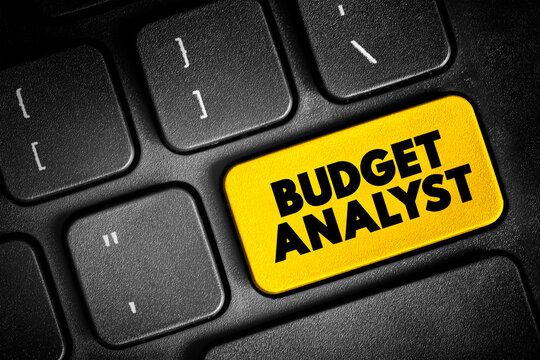 Budget Analyst are responsible for reviewing the organization's budget and approving spending requests, text button on keyboard, concept background