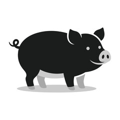 Obraz premium Black pig cartoon character smiling facing right on white background