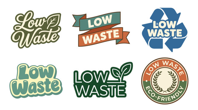 A collection of logos promoting low waste and eco-friendly living, designed to inspire sustainability and environmental responsibility in modern branding and marketing materials.