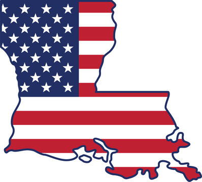 louisiana LA state map shape with USA american flag simplified USA vector isolated on transparent background