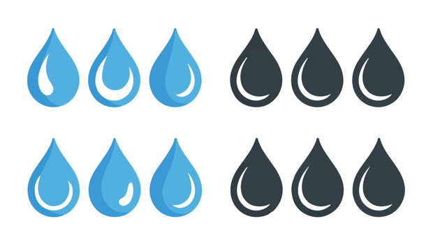 Blue and dark grey water drops in different sizes and color shades for design.