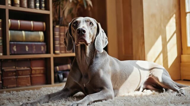 A content greyhound dog resting on the floor.