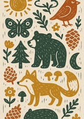 Naklejka premium Whimsical nature animal illustration
