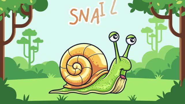 Illustration of cartoon snail in jungle wild animal learning for kids