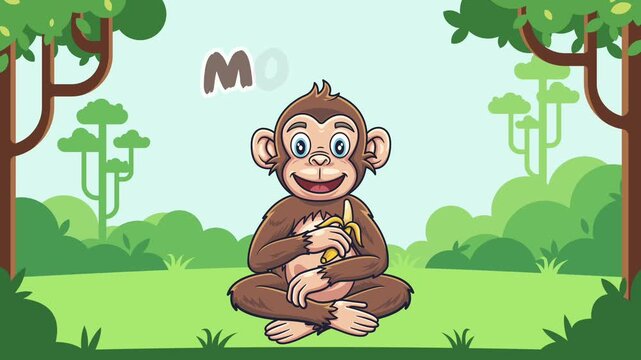 Illustration of monkey in jungle wild animal learning for kids