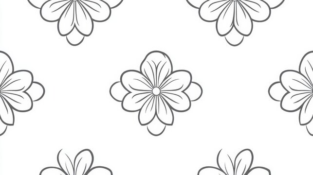 Seamless floral pattern with minimalist gray flower motifs on white background for elegant textile design and paper stationery