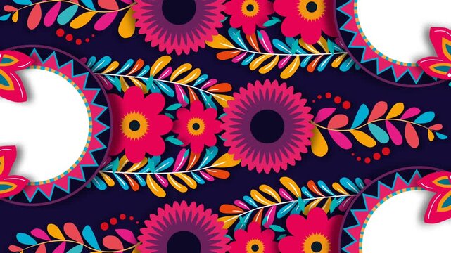 Vibrant Mexican Floral Pattern Background for Hispanic Heritage Month Celebration.
