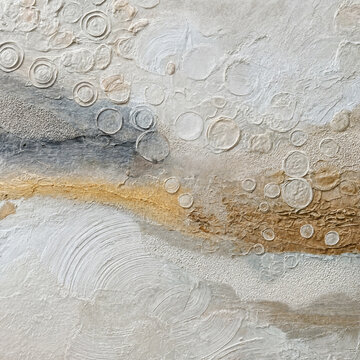 2 multi-panel tactile series combines organic geometric forms, heavy impasto texturing, and rich earthy tones blending raw plaster-like plaster finishes with subtle ochre, slate gray, and bone white 