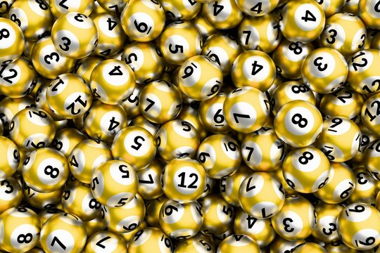 Golden lottery balls with numbers 1 to 12 background