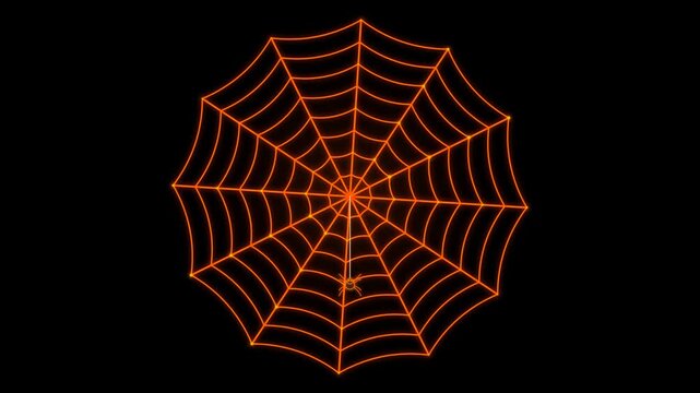 Animated Glowing Orange Spider Web With Hanging Spider