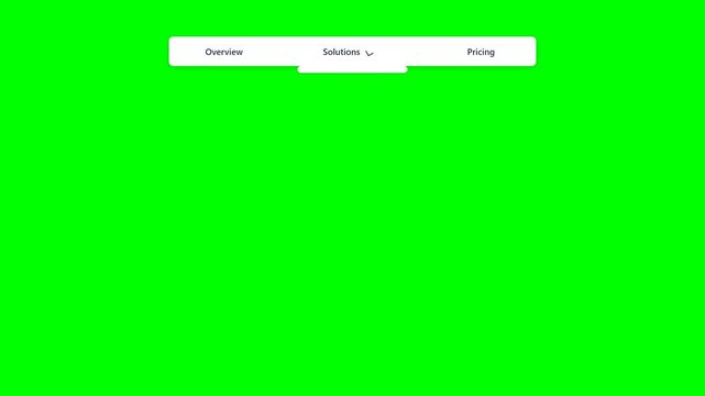 Modern Website Navigation Header with Dropdown Menu Animation and UI Elements on Green Screen