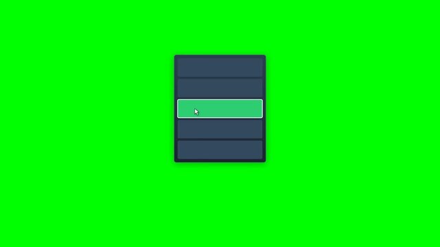 User Interface Vertical Navigation Menu with Mouse Cursor Interaction on Chroma Key Green Background