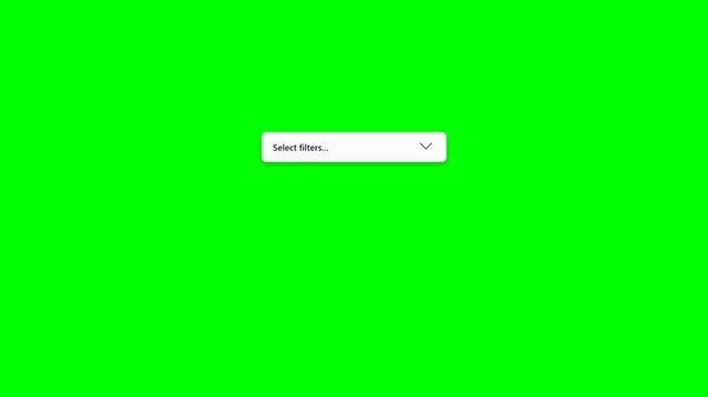Animated User Interface Filter Dropdown Menu with Checkbox Selection on Green Screen Background