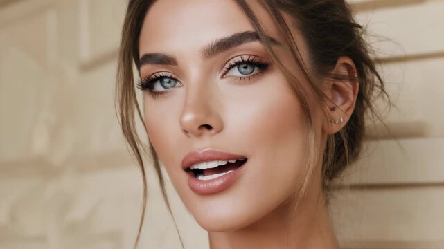 A beautiful woman with blue eyes smiling at the camera.