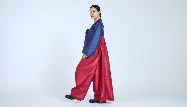 Portrait of beautiful young woman in traditional Korean Hanbok dress