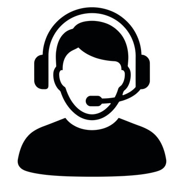 Customer support representative icon with headset and microphone flat silhouette