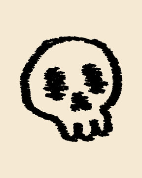 Hand Drawn Skull in Scribble Sketch Style for Halloween and Spooky Design