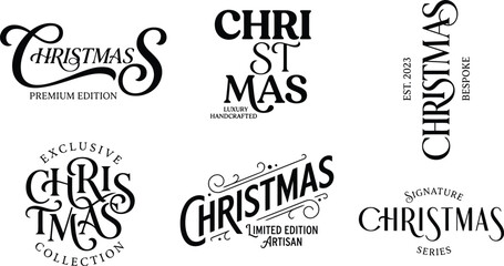 Fototapeta premium Merry Christmas typography lettering set, luxury holiday text logo, elegant vintage badges