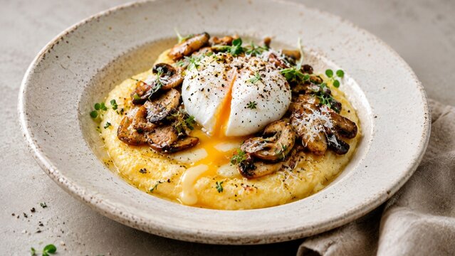 Creamy Gourmet Polenta with Wild Mushrooms and Poached Egg - 1