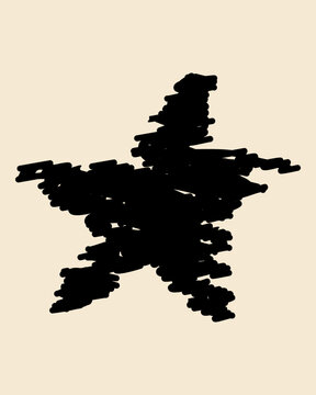 Hand Drawn Black Star in Scribble Sketch Style for Halloween and Spooky Design