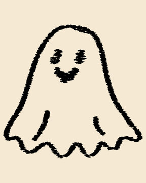 Hand Drawn Cute Ghost in Scribble Sketch Style for Halloween Decoration