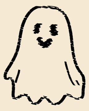 Hand Drawn Friendly Ghost Character in Scribble Sketch Style for Halloween Design
