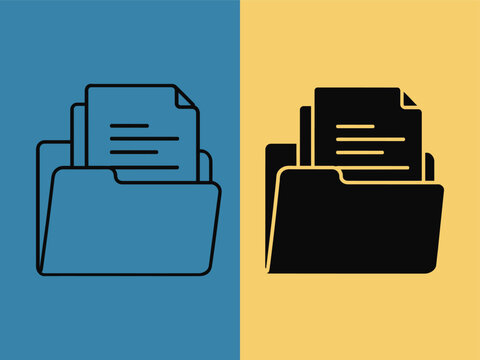 Two contrasting folder icons with documents inside on split colored background