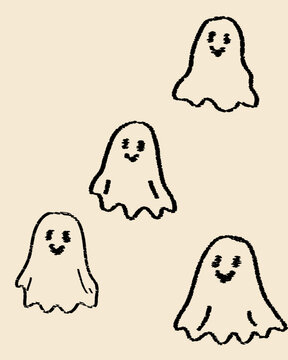 Hand Drawn Cute Ghost Collection in Scribble Sketch Style for Halloween Decorations