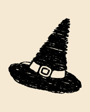 Hand Drawn Witch Hat in Scribble Sketch Style for Halloween and Spooky Designs