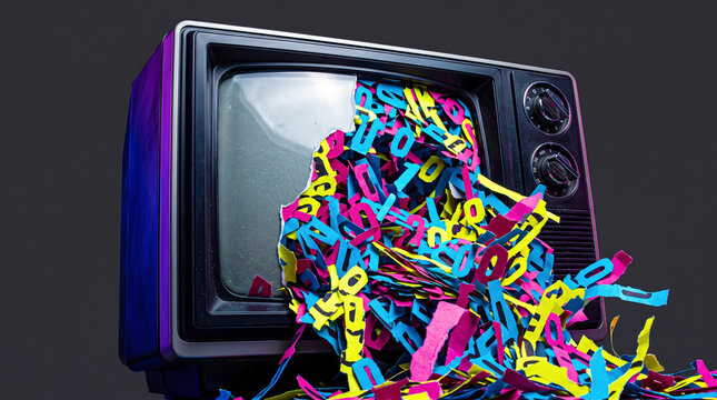 Vintage Television with Binary Data Overflowing from Screen