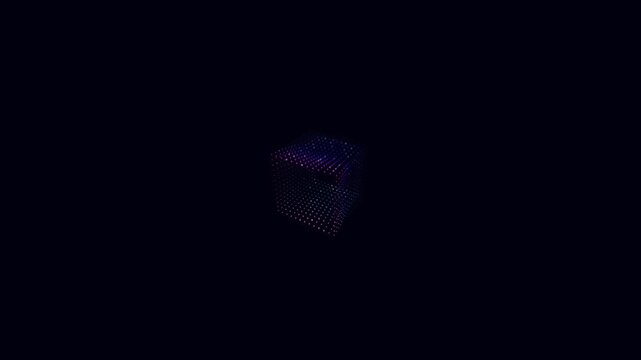 Neon Cube Made Of Glowing Points Rotating In A Dark Space Digital Technology Motion Background Art