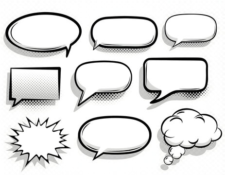 Comic Speech Bubble Set Retro Pop Art Halftone Shadow Balloon Collection