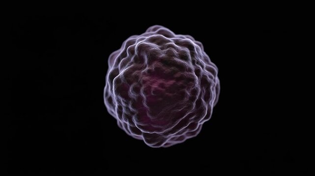 Extreme macro footage of a single isolated melanoma cell with dark melanin-rich pigmentation
