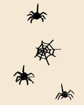 Hand Drawn Halloween Spider and Spider Web Collection in Scribble Sketch Style