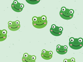 Naklejka premium Kawaii Cartoon Frogs Happy Green Pattern