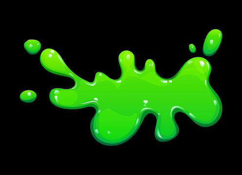 Cartoon green slime blob melting splash of toxic gooey drips of vomit sludge. Green slime blob or booger mucus and sticky oozy or acid ooze goo with radioactive liquid melt drips of zombie snot
