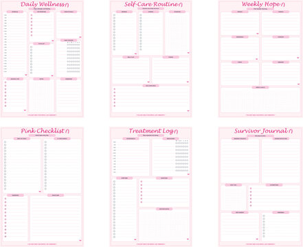 Breast Cancer Awareness Planner Set, Pink Ribbon Printable Wellness Journal with Treatment Log and Self Care Tracker