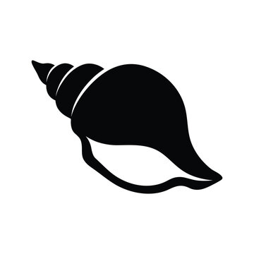 Black conch seashell silhouette icon for coastal and marine theme.