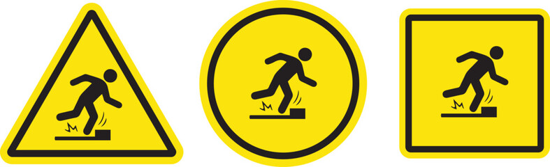 Fototapeta premium Tripping Hazard Safety Sign – Floor Obstacle Warning Symbol, Slip and Fall Caution Vector Icon