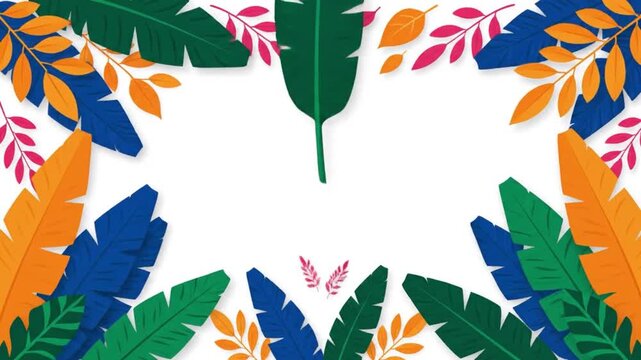 Tropical leaves frame moving in gentle motion for a vibrant jungle themed background animation clip with colorful palm tree foliage