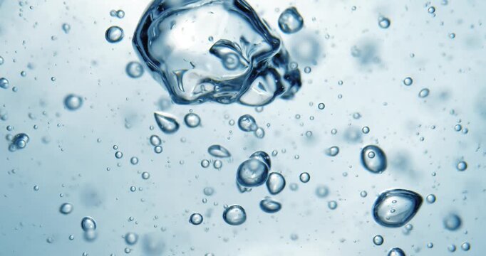 Abstract blue water bubbles background with floating air spheres.