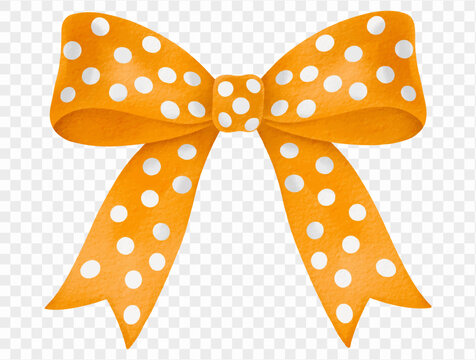 Orange polka dot bow, cute watercolor Halloween decoration Vector.