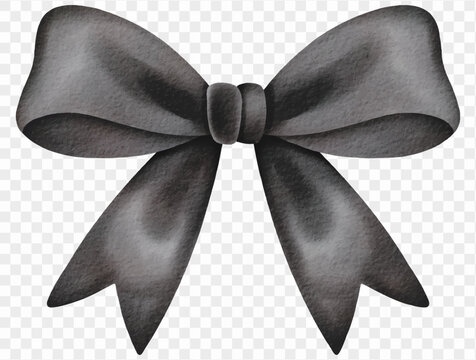 Black bow ribbon watercolor illustration, elegant Halloween decorative element Vector.