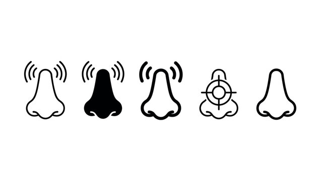 Set of flat vector nose icons illustrating the sense of smell